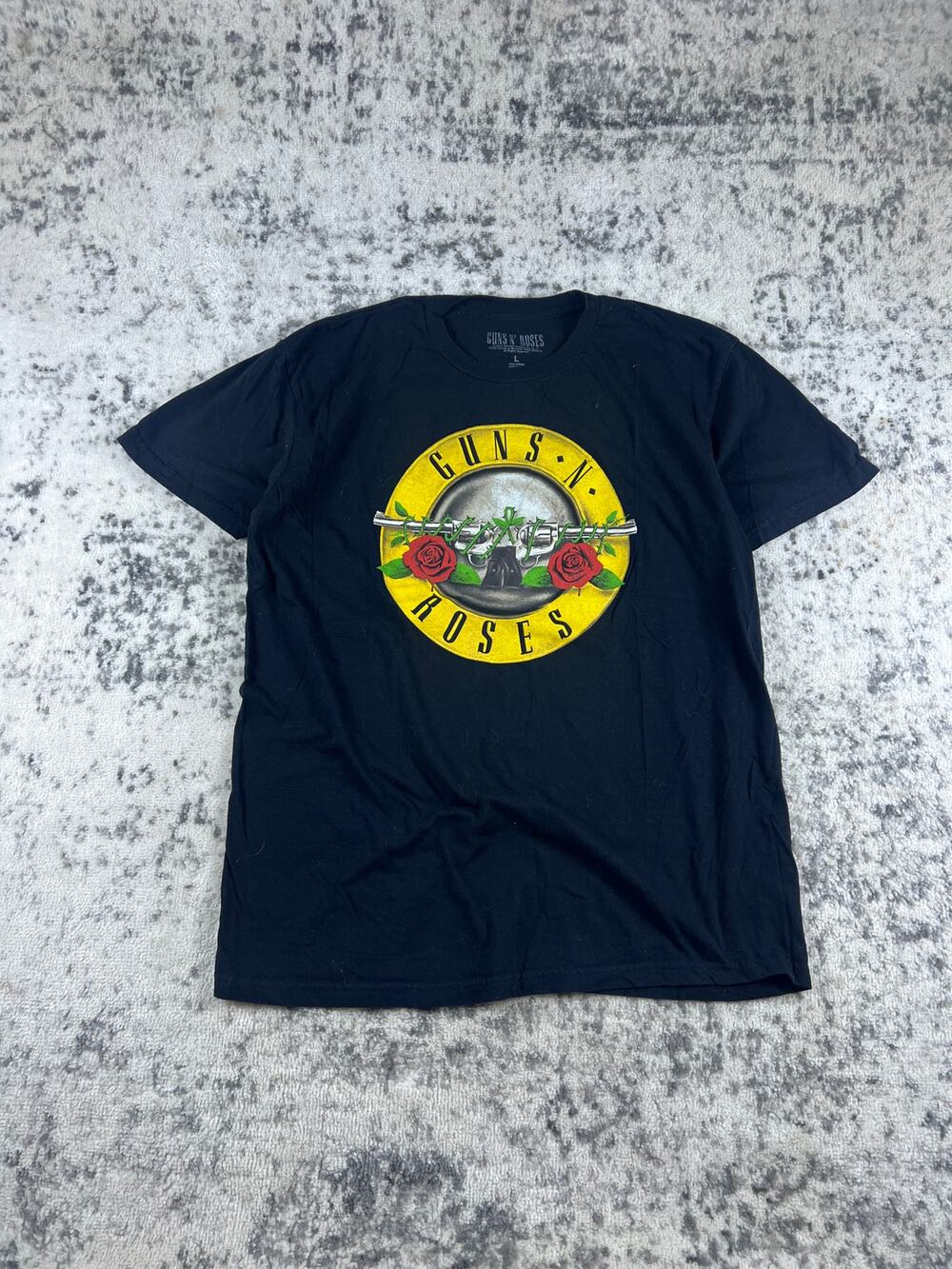 Guns N Roses T-Shirt Mens L Black Classic Bullet Logo Flower Graphics Bravado